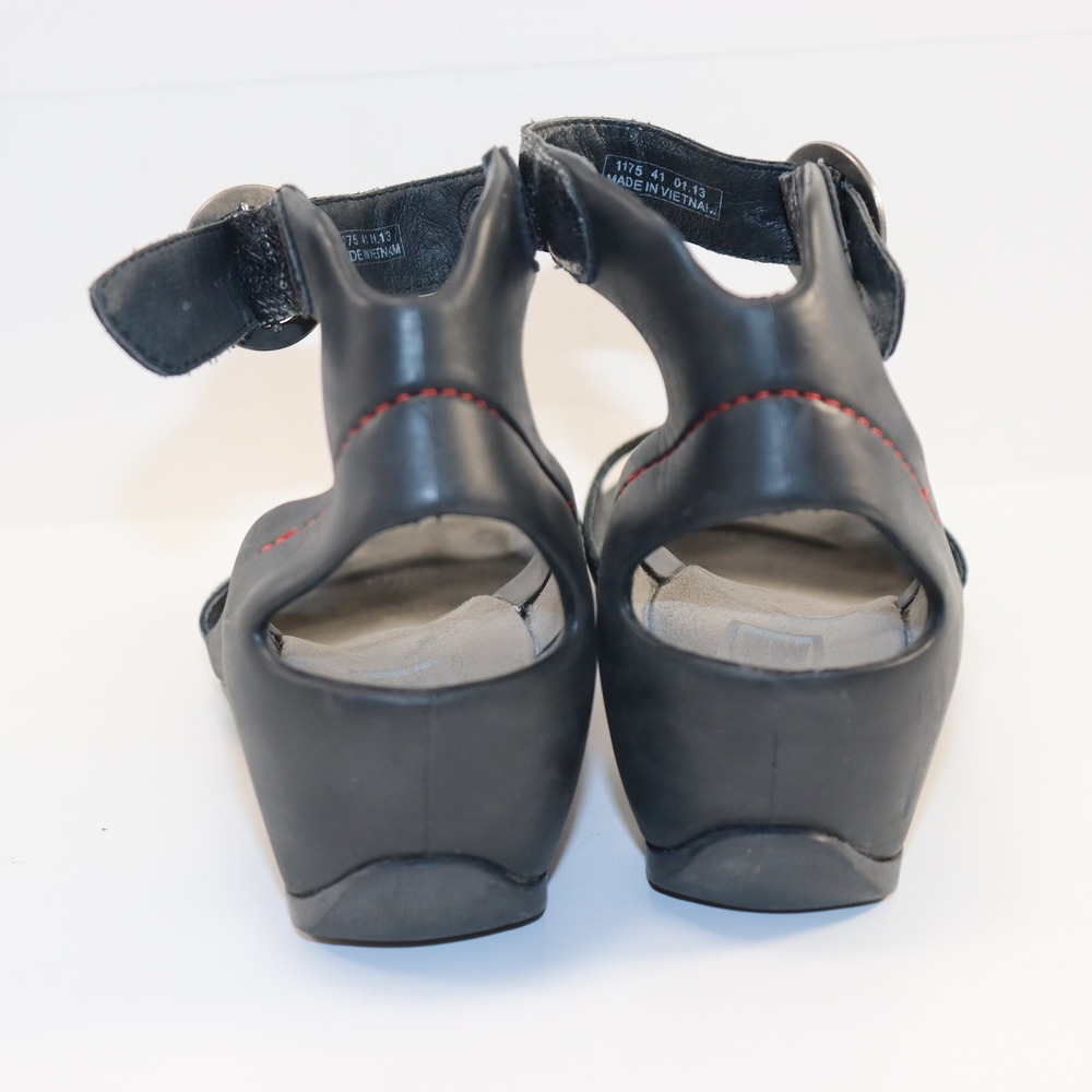 Wolky Jewel Wedge Sandals Women 41 Black Silver Metallic Leather Good Condition - Picture 4 of 6